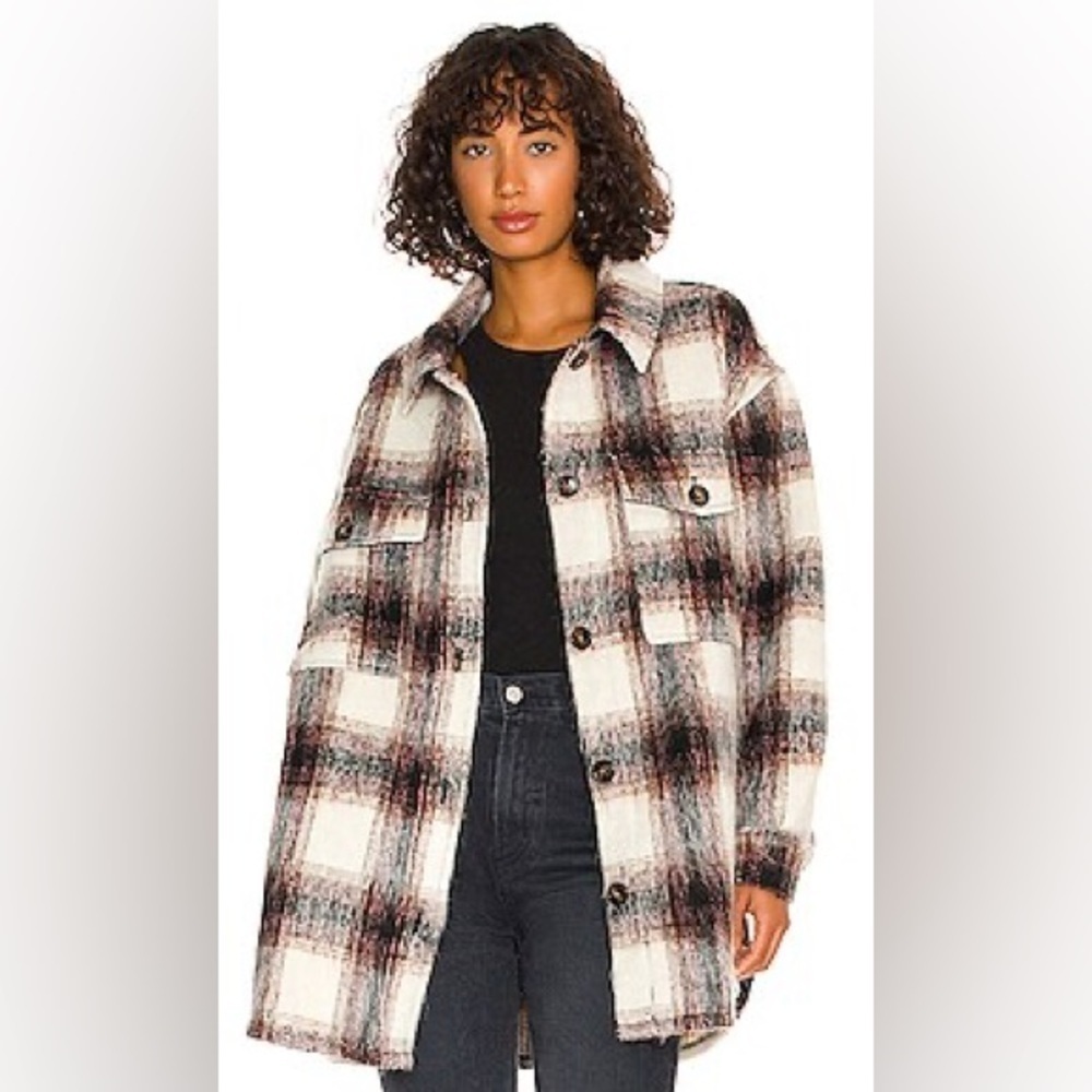NEW Sanctuary Jacket Medium Town Flannel Shacket Plaid Pink Brown Oversized - Picture 2 of 16